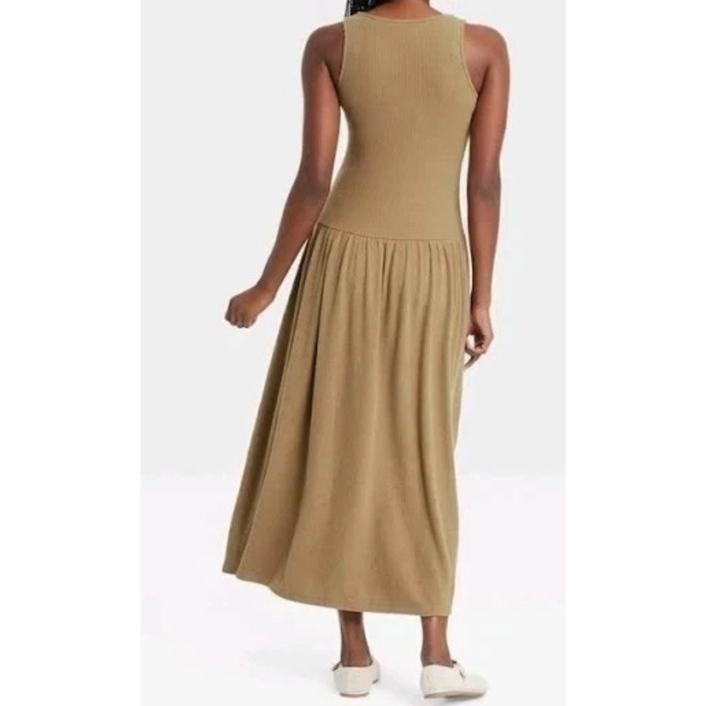 Universal Thread Women's Drop Waist Rib Knit Midi Slip Dress Brown Large New - Picture 3 of 5